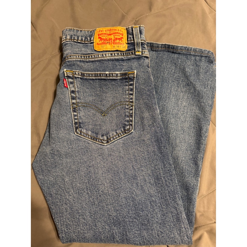 Levis 527 Slim Bootcut Jeans Mens 34x30 Medium Wash Denim Damaged
